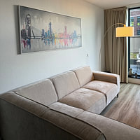 Klantfoto: Skyline Rotterdam  van Artflow Schilderijen, op canvas