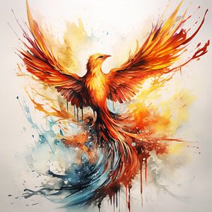 Epic Phoenix Vuurvogel Aquarel van YArt