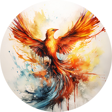 Epic Phoenix Vuurvogel Aquarel van YArt