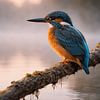 Martin-pêcheur dans la brume matinale – Portrait coloré au bord de l'eau sur Design Wall Arts