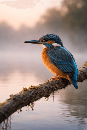 Kingfisher in Morning Mist – Colourful Portrait by the Water
