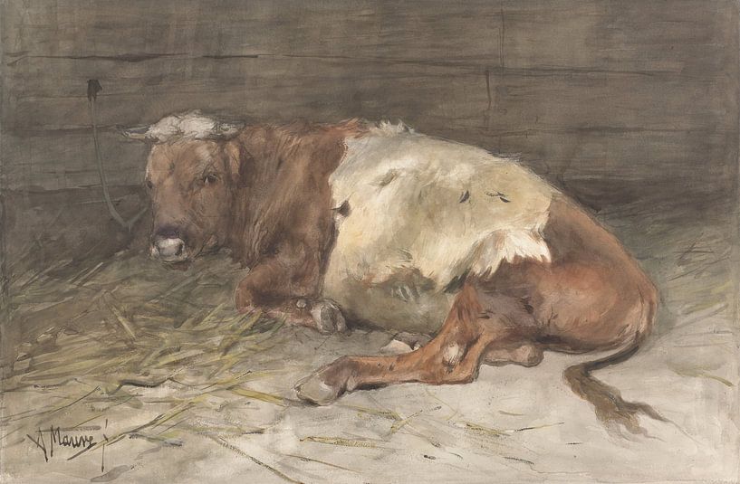 Liegender junger Stier, Anton Mauve von Meisterhafte Meister