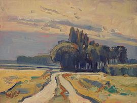 Composition of a farmer's road with farm trees after a farmer's shower in Groningen