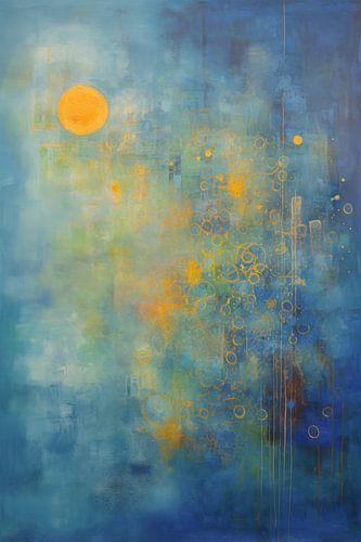 Abstract Schilderij - Blauw Goud Mysterieus en Dromerig
