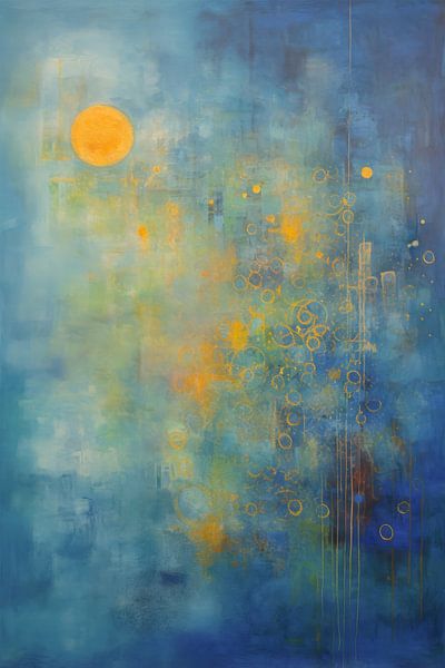Abstract Painting - Blue Gold Mysterious and Dreamy by Joriali Abstract