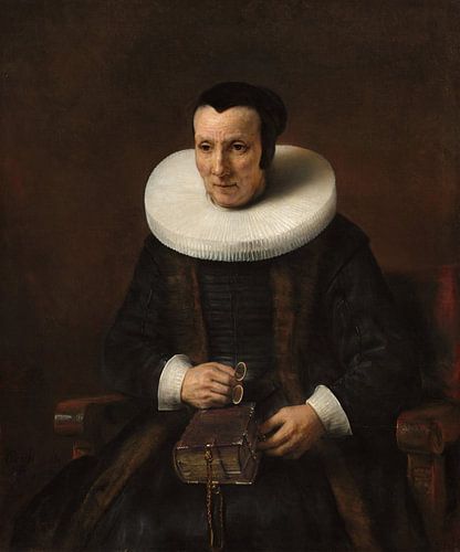Een oude dame met een boek, 1637, werkplaats van Rembrandt