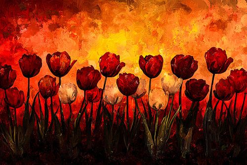 Tulips on a fiery background by Imperial Art House
