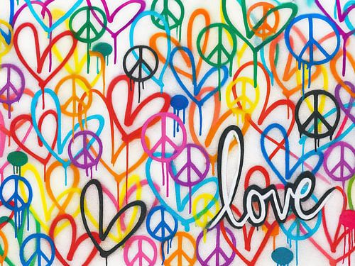 Includes local taxes (where applicable) Street Art Pop Art canvas print “Love & Peace” | Urban graffiti wall art for the living room Cool gift for your crush Home decor canvas Love