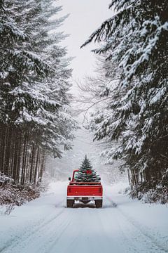 Kerstboom in de sneeuw van Poster Art Shop