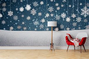 Stuhl im Raum mit weihnachtlicher Schneeflocken Tapete von Animaflora PicsStock