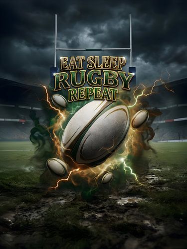 Eat Sleep Rugby Repeat Retro Bootleg Rugby Poster Wall Art