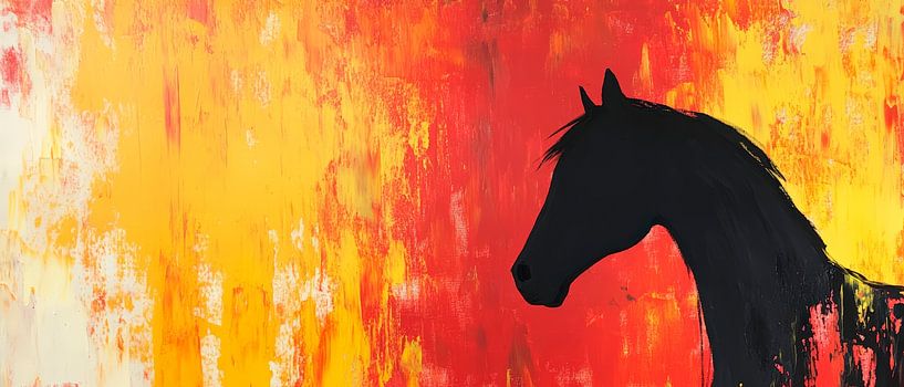 Pferdesilhouette vor feuriger Kulisse von Poster Art Shop