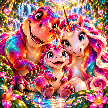 dino en eenhoorn familie