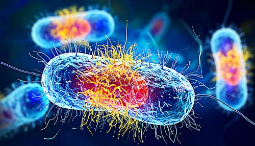 pathogene Mikroorganismen mit Flagellen und Details der Zellmembran