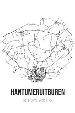 Hantumeruitburen (Fryslan) | Carte | Noir et blanc sur Rezona