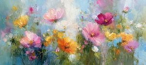 Blumenmalerei | Blumen auf blauem Hintergrund