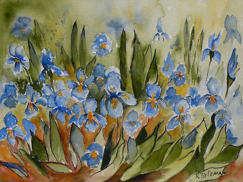 Blauwe Irissen van Rita Tielemans Kunst