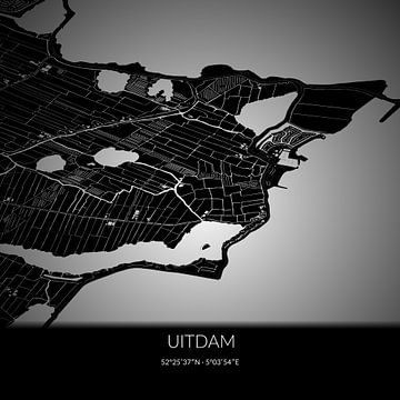 Schwarz-weiße Karte von Uitdam, Nordholland. von Rezona