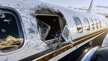 Verbrijzelde ruit van een privéjet van Frank Heinz