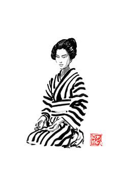 gestreepte geisha van Péchane Sumie