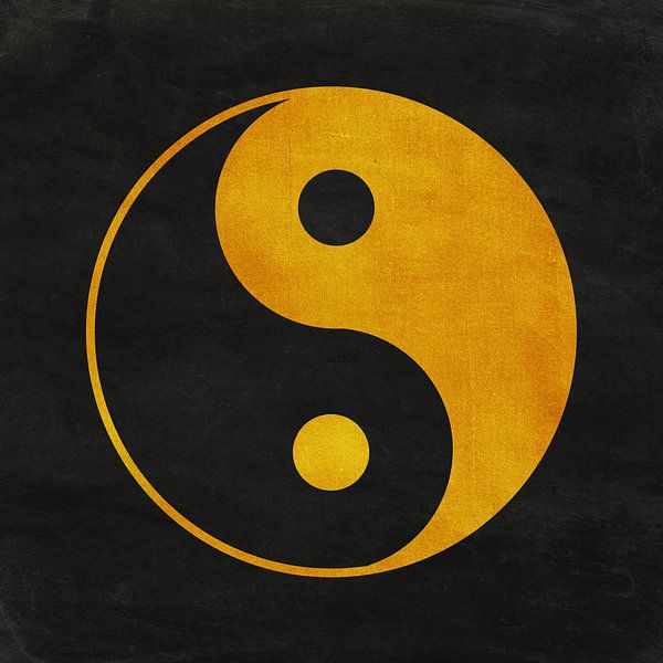 Yin-yang symbol in gold on black background by Western Exposure