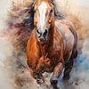 peinture à l'aquarelle d'un cheval courant sur Margriet Hulsker