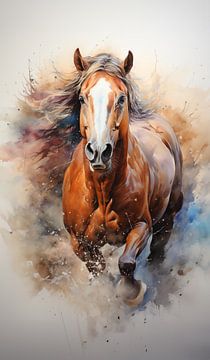 watercolour painting of a running horse