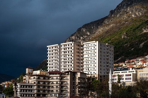 High angle panorama over the traditional village of Kruja, Alban