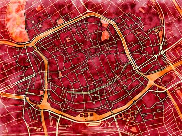 Kaart van Groningen centrum in de stijl 'Amber Autumn' van Maporia