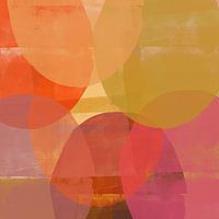 Bunte abstrakte Kunst. Formen in rosa, orange, ocker, lila, rot.