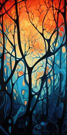 Schöne Wald mit Bäumen und Zweigen in Landschaft abstrakten Stil von Art Bizarre