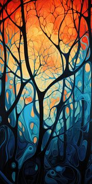 Mooi bos met bomen en takken in landschap abstracte stijl van Art Bizarre