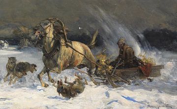 ALFRED VON WIERUSZ-KOWALSKI, aanval van wolven, ca 1900 van Atelier Liesjes