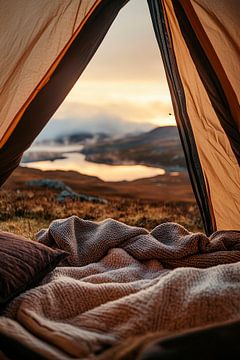 Zeltblick auf idyllische Berglandschaft von Poster Art Shop