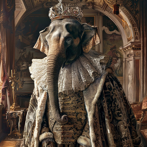 Koninklijke olifant - Majestueus barok dierenportret met kroon