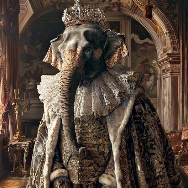 Royal elephant - Majestic baroque animal portrait with crown by Poster Art Shop
