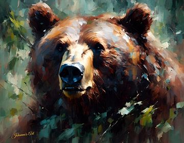 Wilde dieren - Geabstraheerd surrealisme - Bruine beer 1 van Johanna's Art
