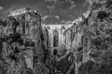 The city of Ronda in Spain in the evening light in black and white by Manfred Voss, Schwarz-weiss Fotografie