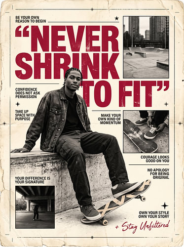 Laat je nooit klein maken – Zelfvertrouwen vraagt geen toestemming – Urban Skater Grafisch ontwerp