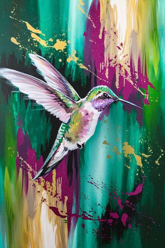 Kolibrie in kleurrijke abstractie