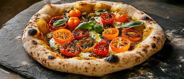 Verse pizza met kleurrijke groentetopping van Poster Art Shop