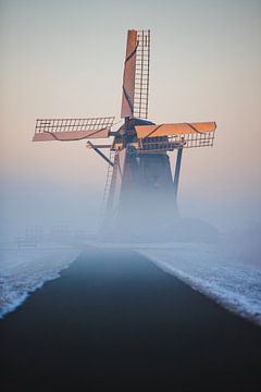 Mill at Dawn surrounded by Snow & Fog by Susanne Ottenheym