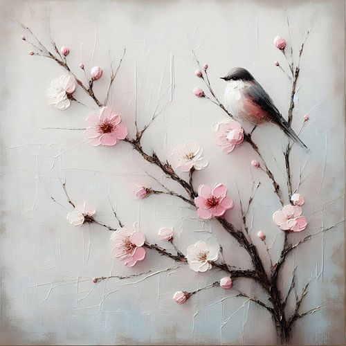 Bloesemtak met Vogel van FoXo Art