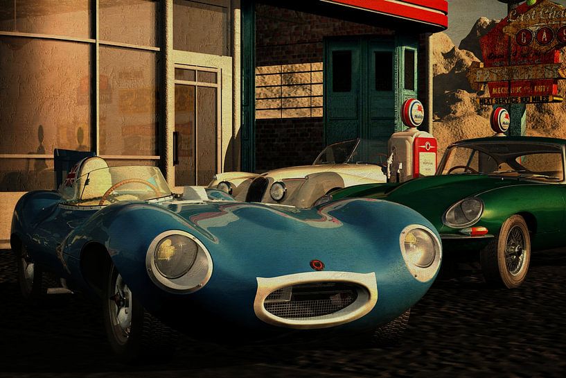 Jaguar Typ D an einer alten Tankstelle von Jan Keteleer