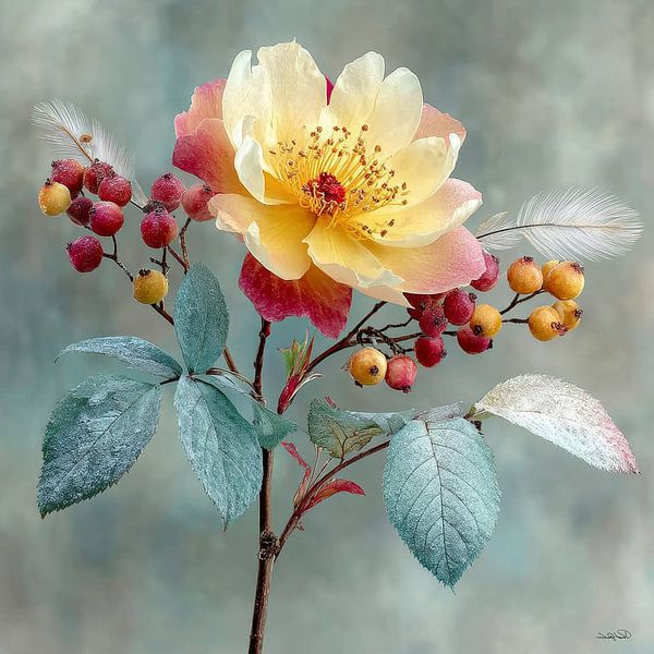 fleur jaune avec de l'eau et du glaçage par Gelissen Artworks