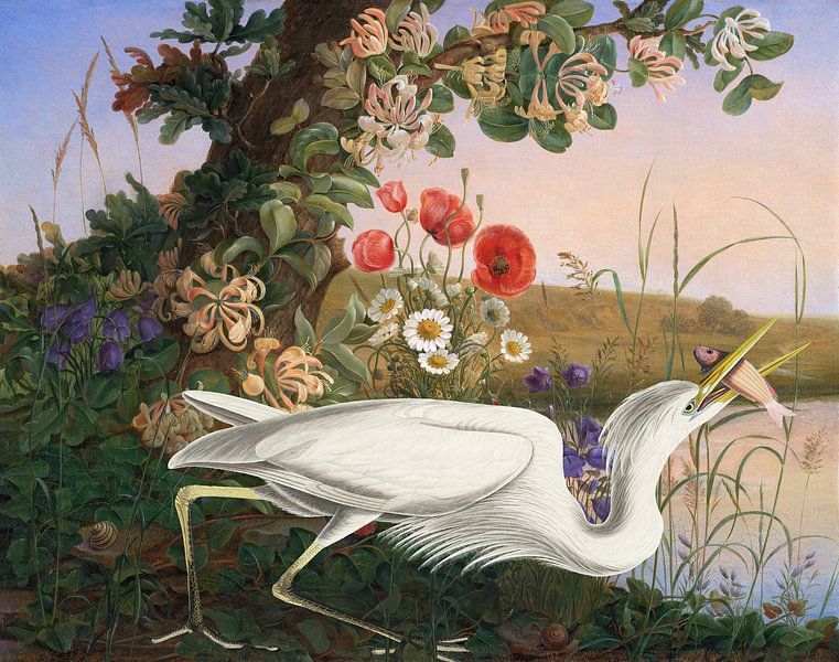 Heron in Summer Landscape by Marja van den Hurk