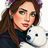 Fillette aux fleurs avec ours polaire #4 sur Liona Toussaint