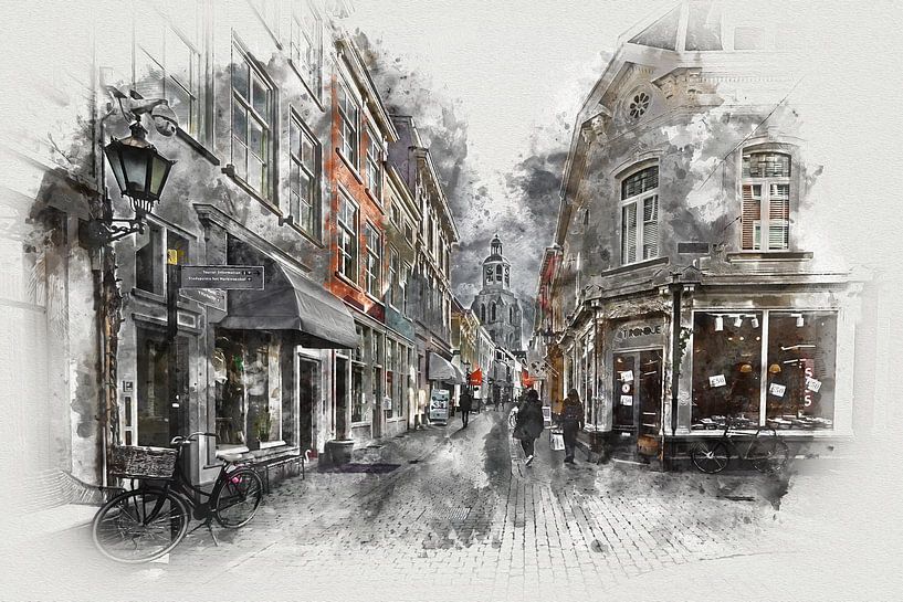 The Kremerstraat and the Peperbus in Bergen op Zoom (art) by Art by Jeronimo