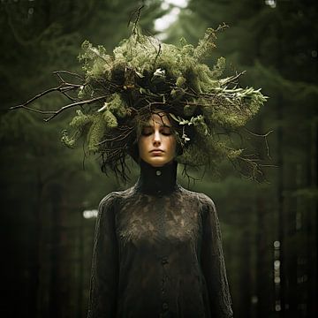 Portret van een spirituele bosvrouw van Vlindertuin Art