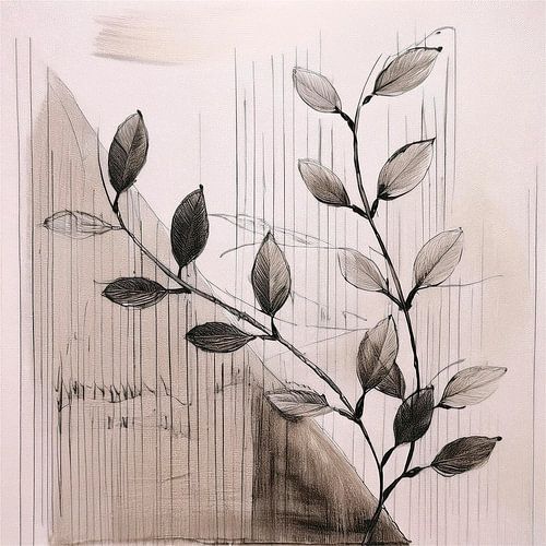 Japandi / Wabi-Sabi schilderij. Rustgevende takken